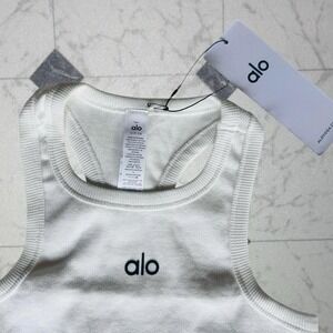 Alo Yoga Aspire Ribbed Cropped Tank Top Womens L White Racerback NWT